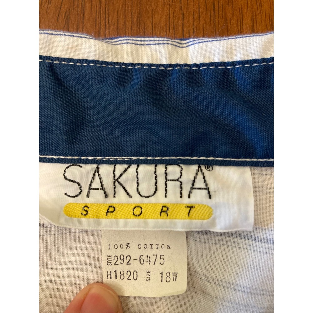 Sakura Sport Striped Button Up‎ Shirt Long Sleeve Pocket Cotton Size 18W - Picture 2 of 6